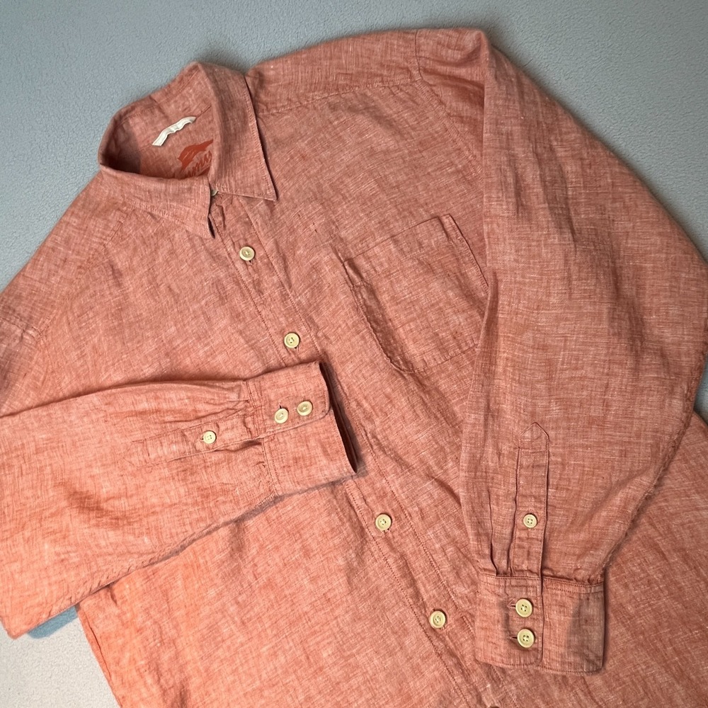 Tommy Bahama Linen Shirt Mens Size L Rust Long Sleeve Button Up 100% Linen